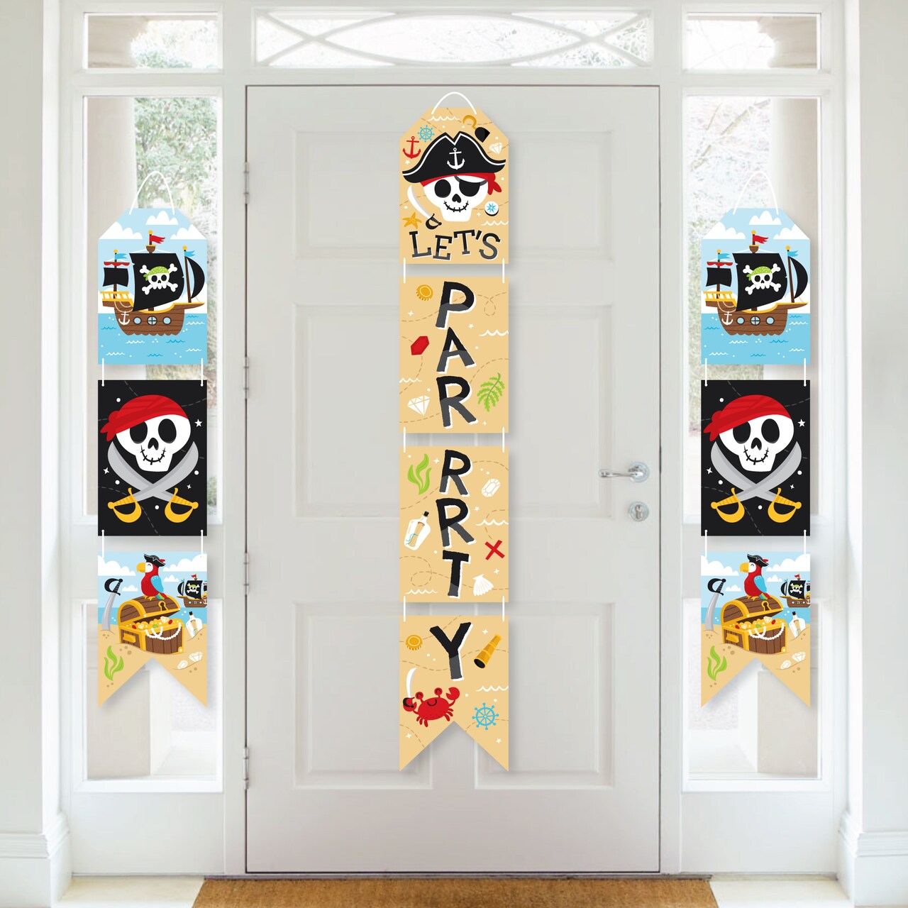 Big Dot of Happiness Pirate Ship Adventures - Hanging Vertical Paper Door Banners - Skull Birthday Party Wall Decoration Kit - Indoor Door Decor